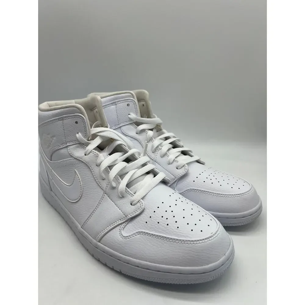 Nike Air Jordan 1 Mid Triple White 554724-129 Men's Shoe 14 NEW